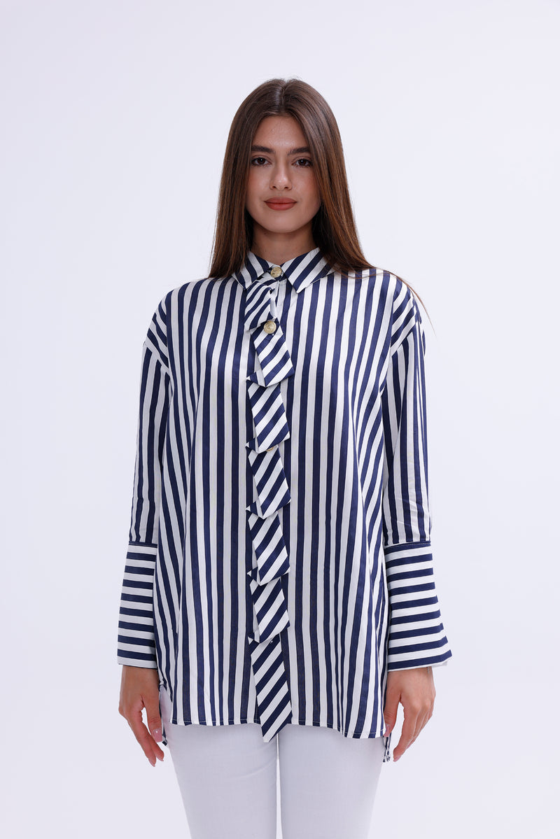 AYZ Mabel Striped Shirt Navy Blue