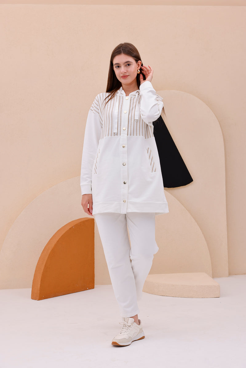 SCL Striped Shoulder Tracksuit Ecru
