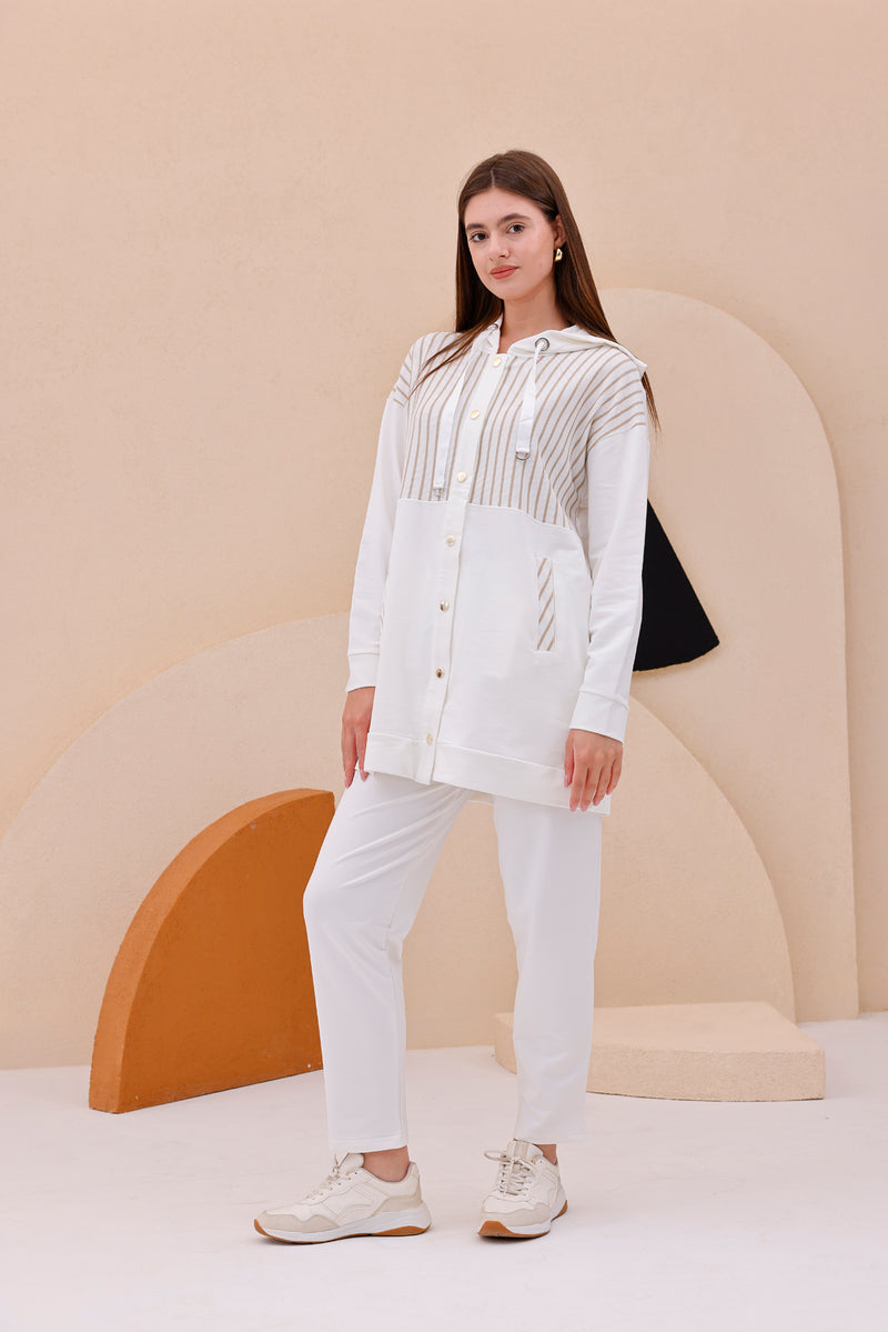 SCL Striped Shoulder Tracksuit Ecru