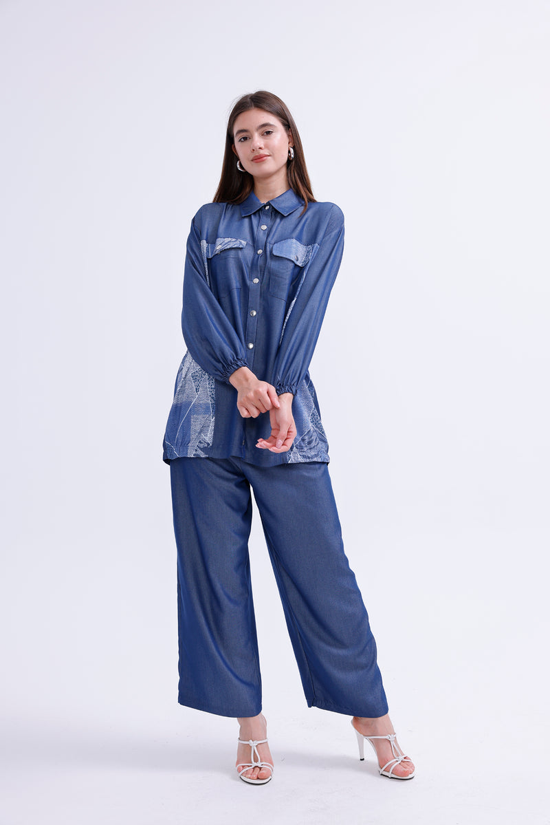 AYZ Elaina Soft Denim Set Navy Blue
