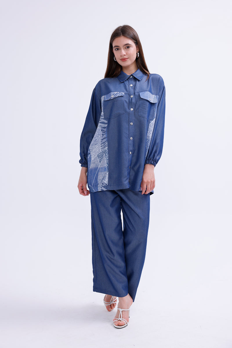 AYZ Elaina Soft Denim Set Navy Blue