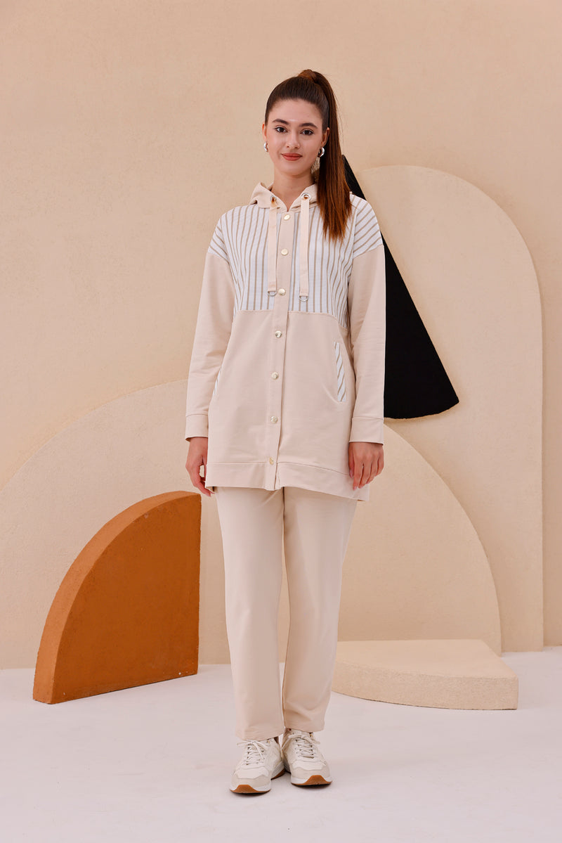 SCL Striped Shoulder Tracksuit Beige
