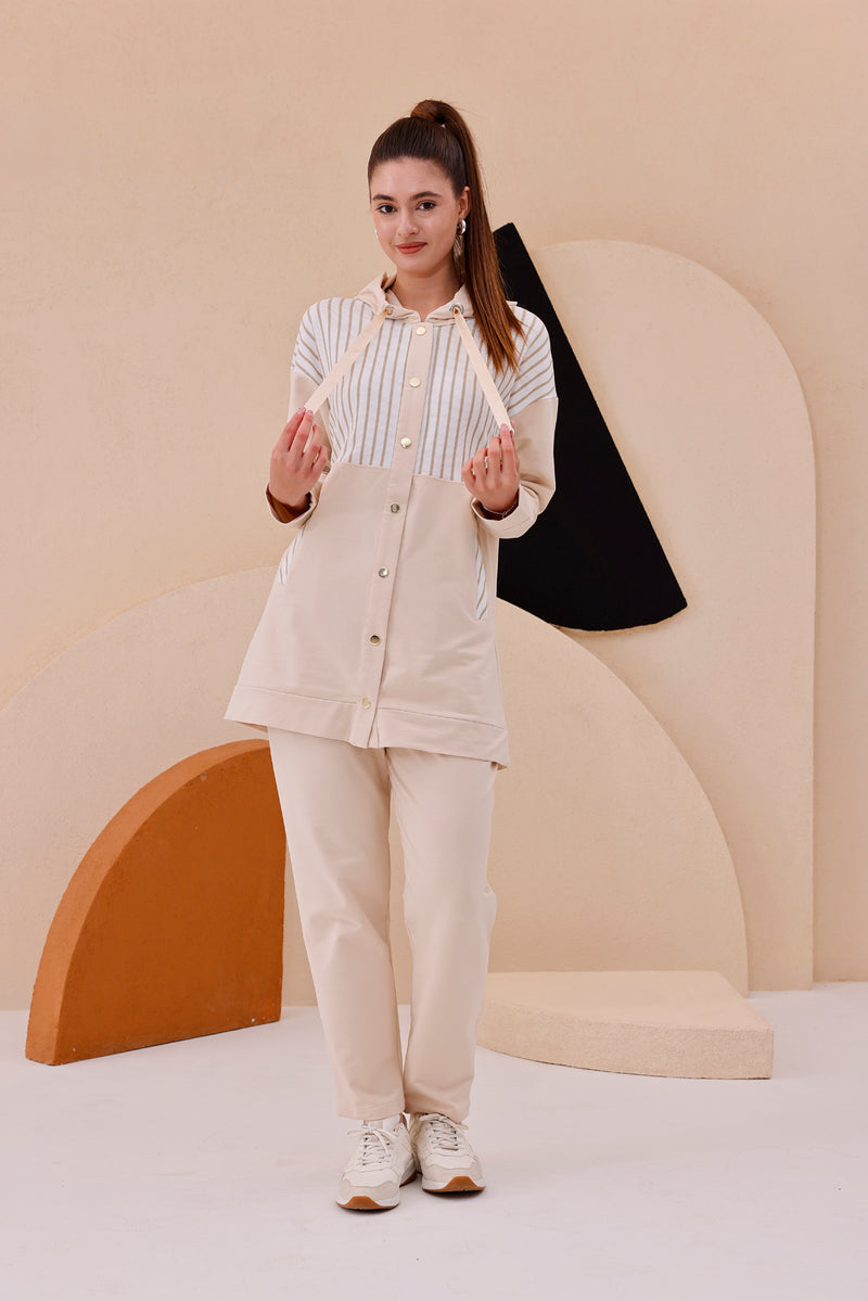 SCL Striped Shoulder Tracksuit Beige