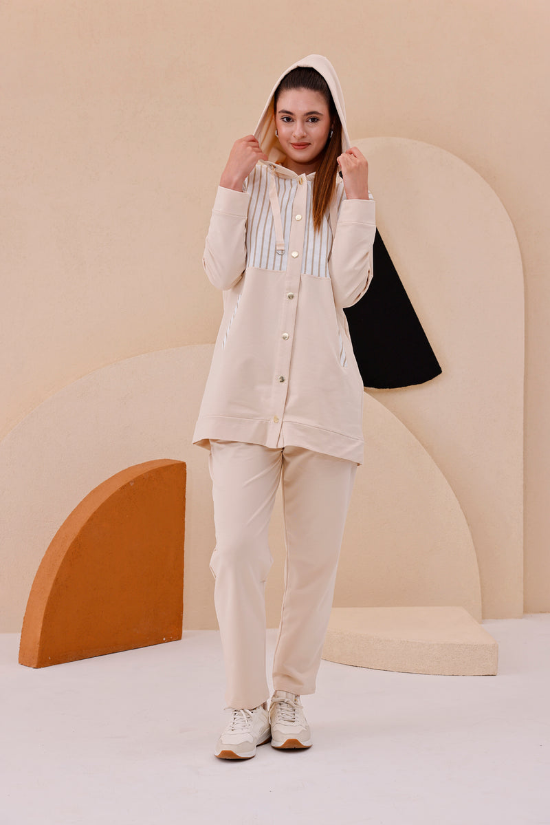 SCL Striped Shoulder Tracksuit Beige