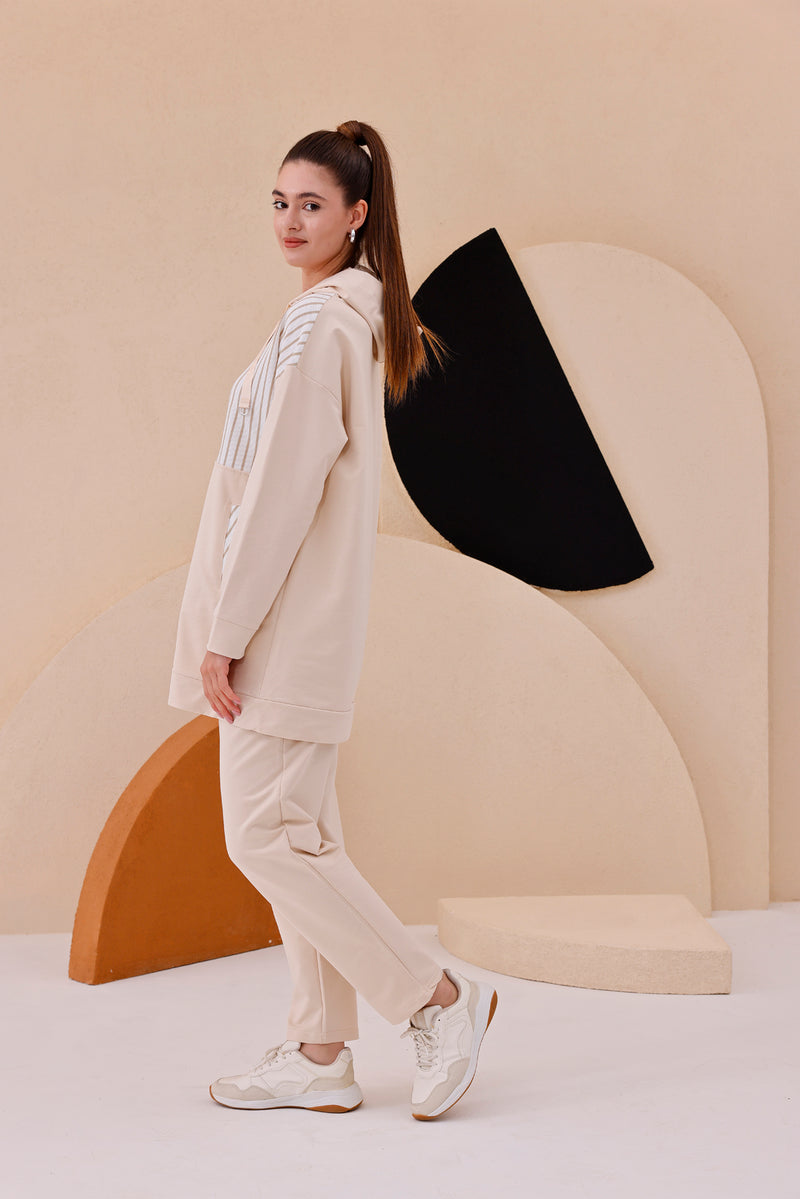 SCL Striped Shoulder Tracksuit Beige