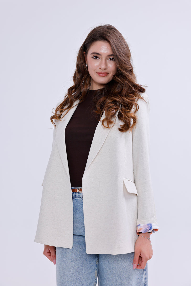 AYZ Evie Printed Linen Jacket Stone
