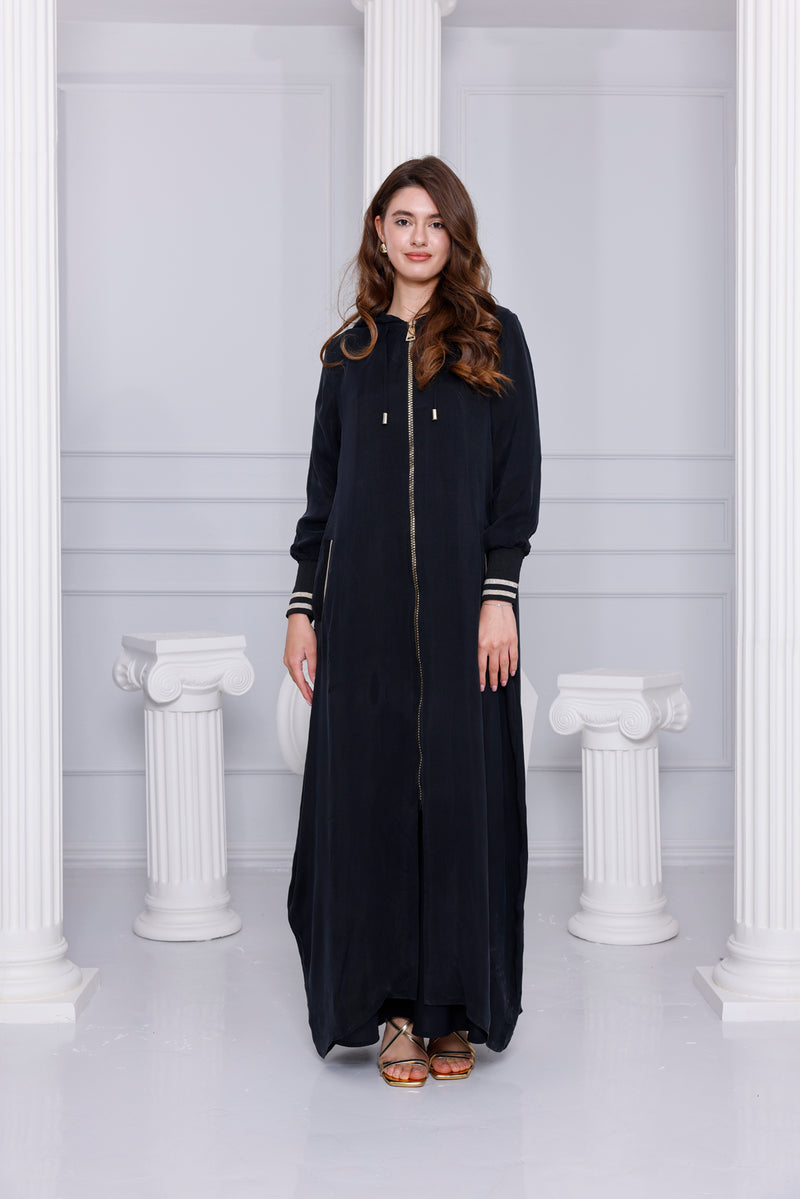 ETC Qupra Silk Hoodied Abaya Black