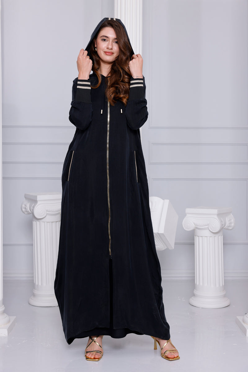 ETC Qupra Silk Hoodied Abaya Black