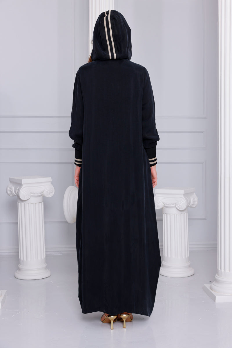 ETC Qupra Silk Hoodied Abaya Black