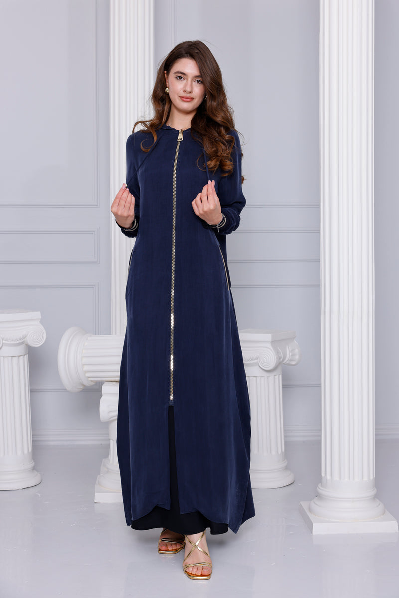 ETC Qupra Silk Hoodied Abaya Navy Blue