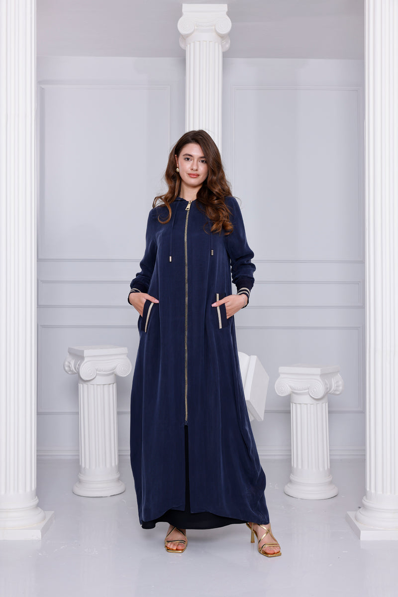 ETC Qupra Silk Hoodied Abaya Navy Blue