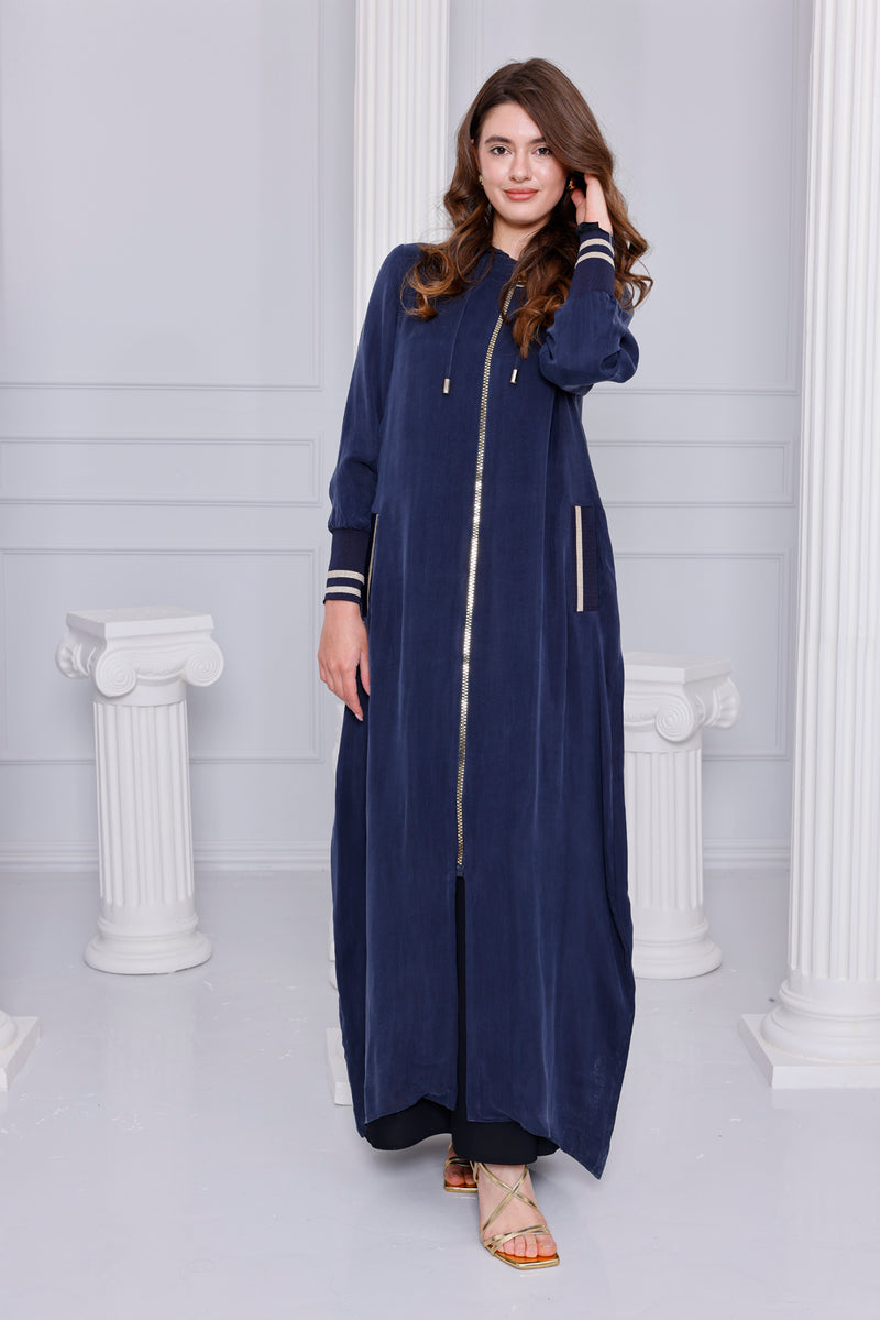 ETC Qupra Silk Hoodied Abaya Navy Blue