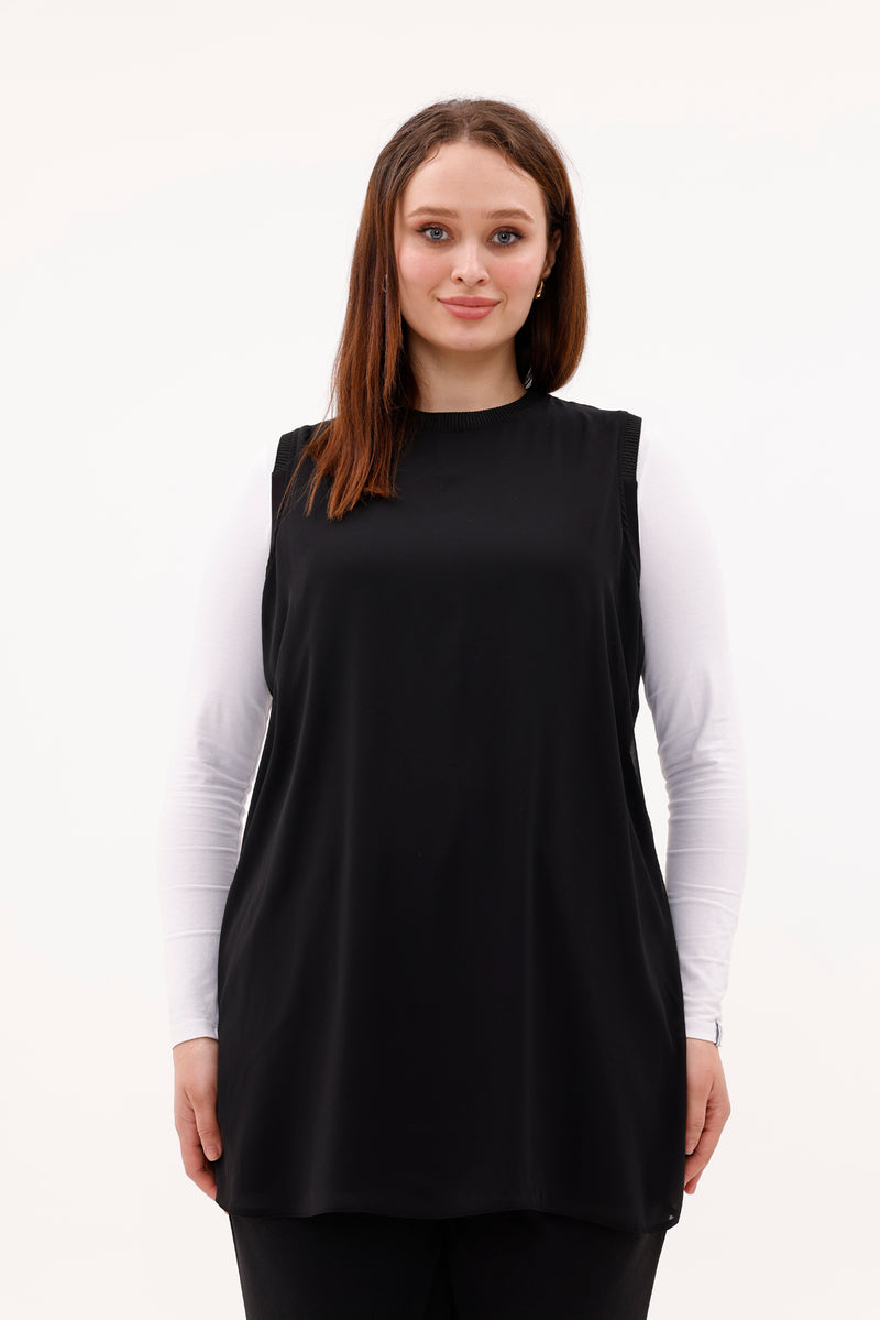 F&G Sleeveless Chiffon Front Inner Black