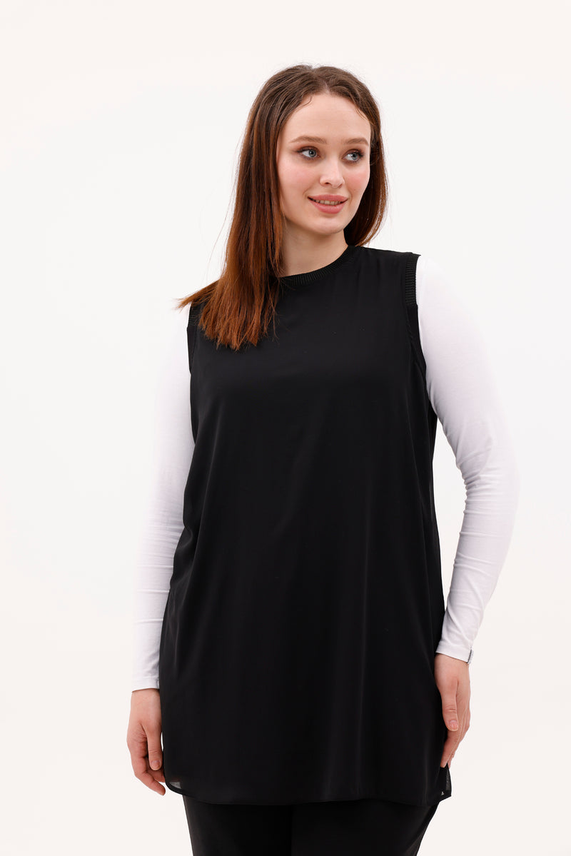F&G Sleeveless Chiffon Front Inner Black