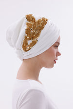 QF 1830 Sequin Handmade Turban Ecru