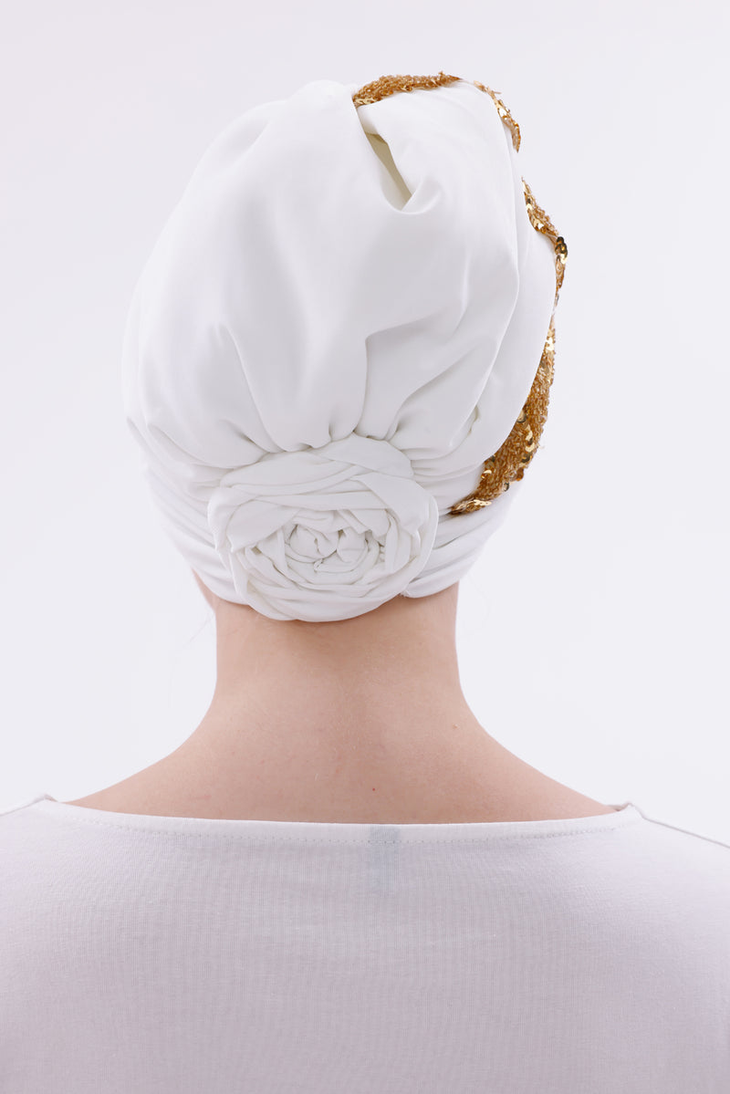 QF 1830 Sequin Handmade Turban Ecru