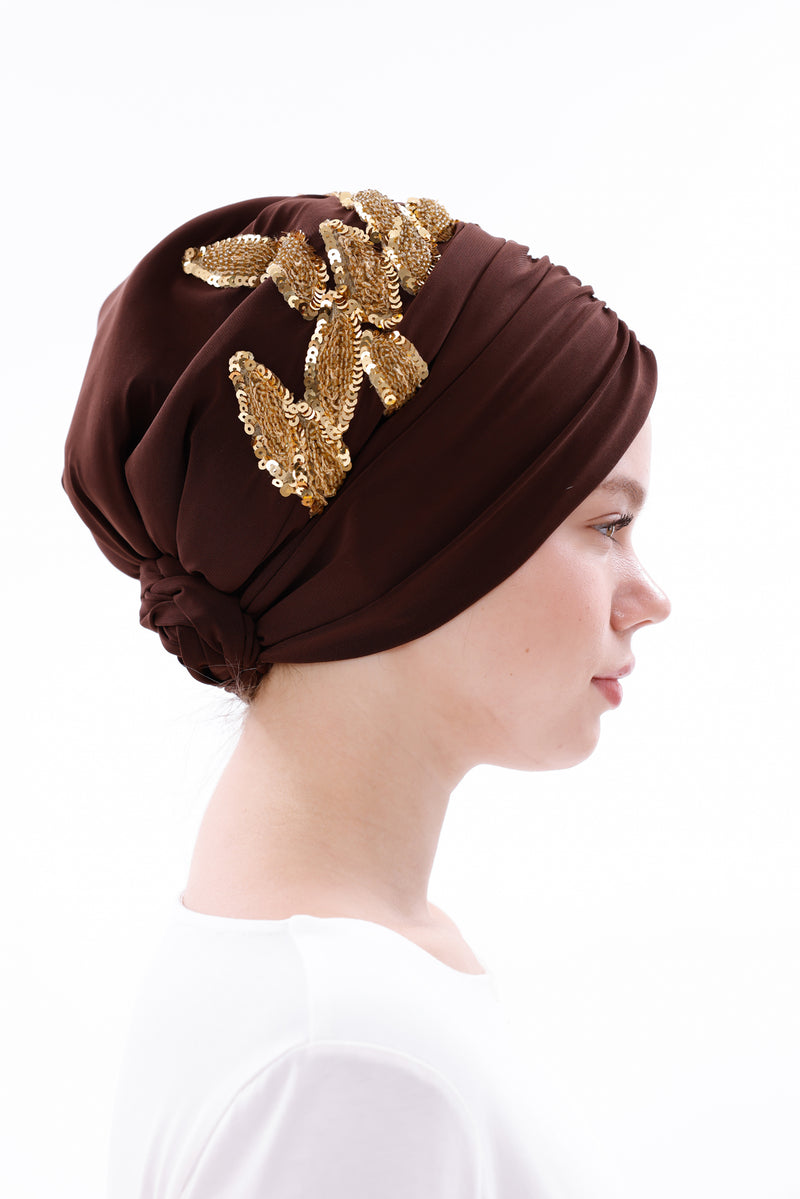 QF 1830 Sequin Handmade Turban Brown
