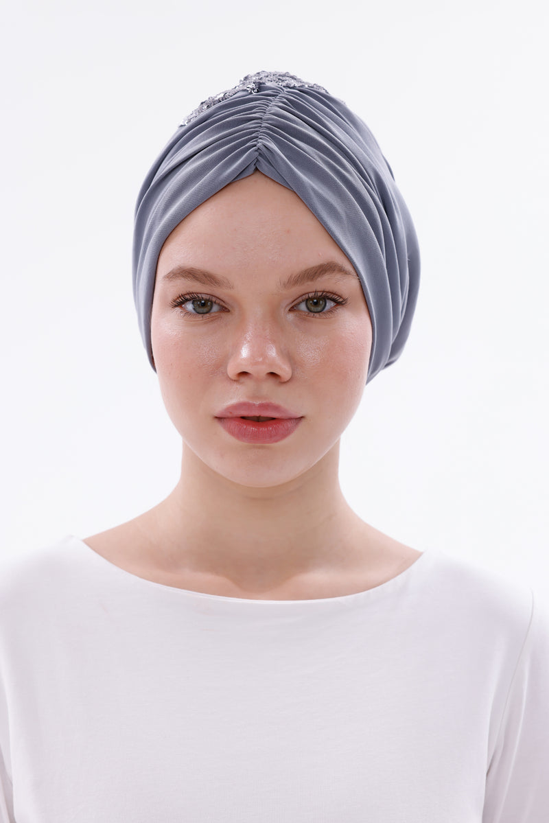 QF 1831B Sequin Handmade Turban Gray