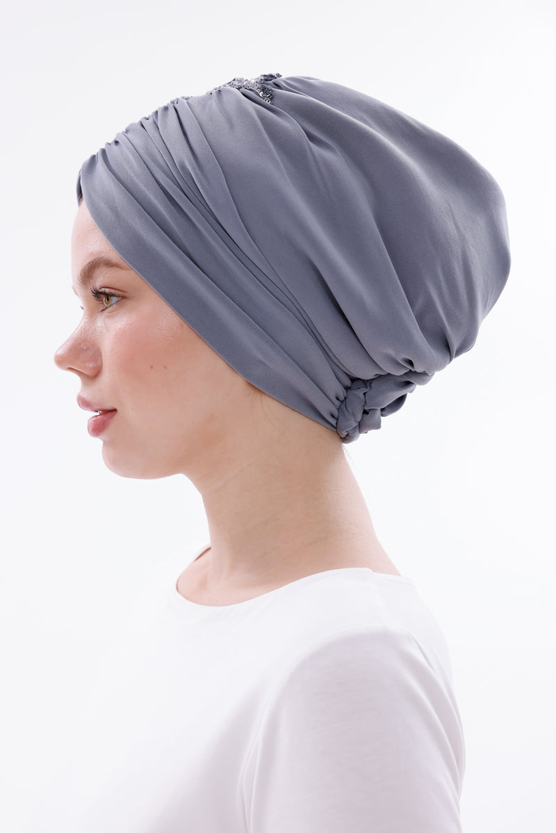 QF 1831B Sequin Handmade Turban Gray