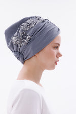 QF 1831B Sequin Handmade Turban Gray