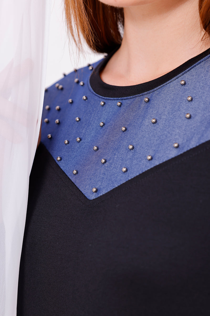 SR Denim&Cotton Dress Black