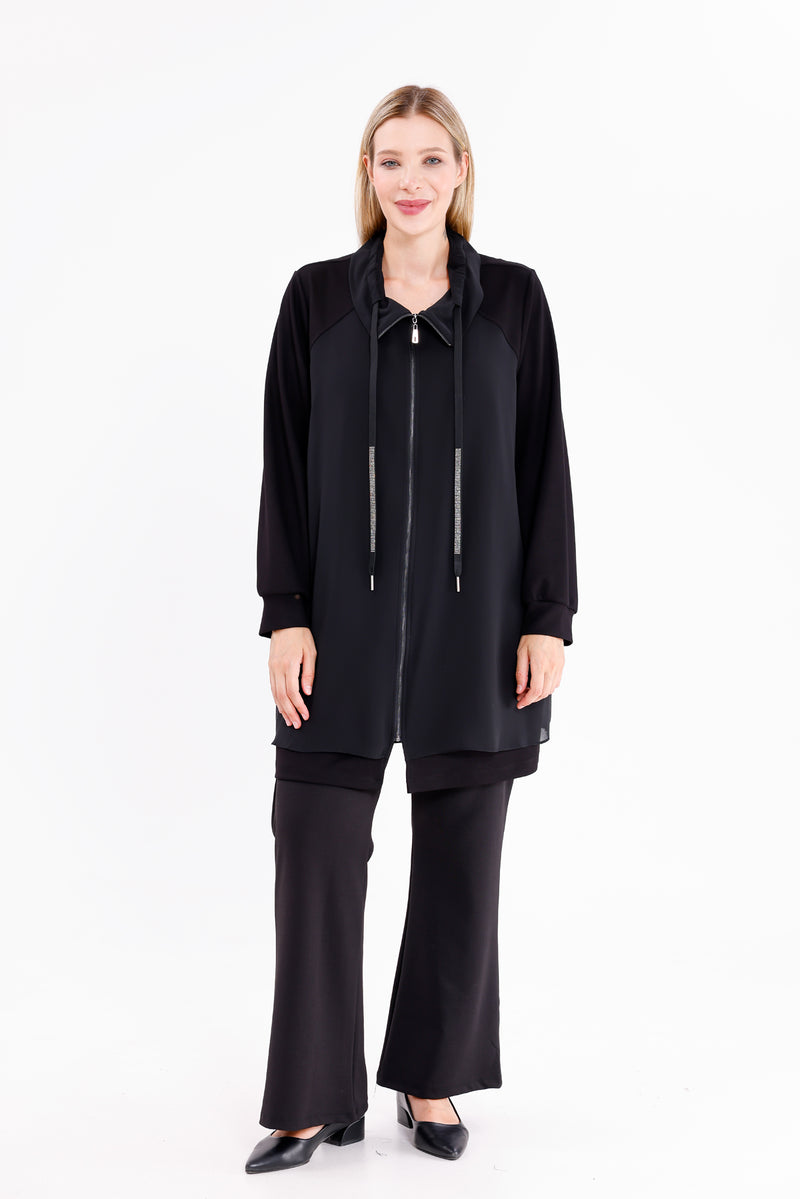 F&G Chiffon Dtld Cape Black