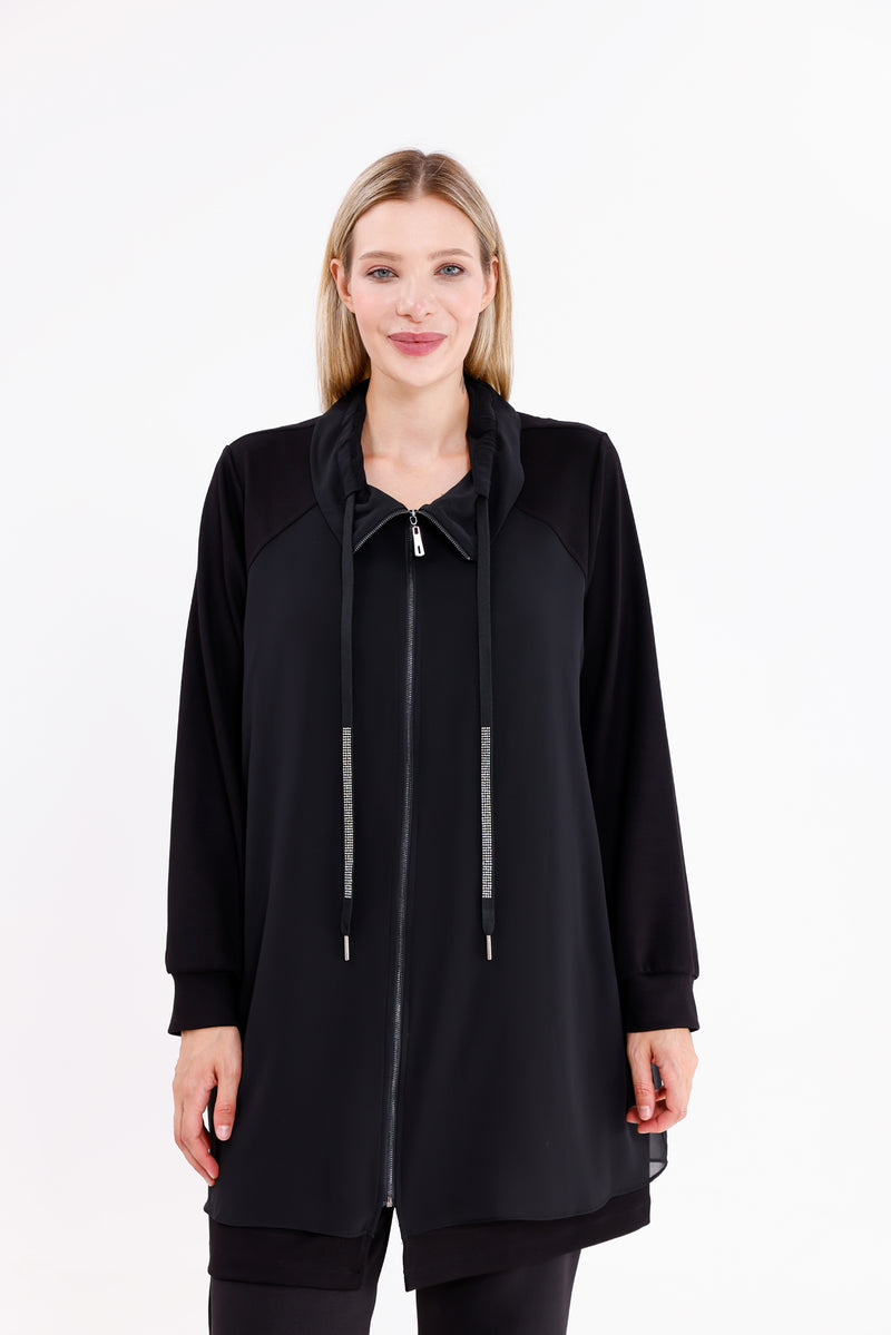 F&G Chiffon Dtld Cape Black