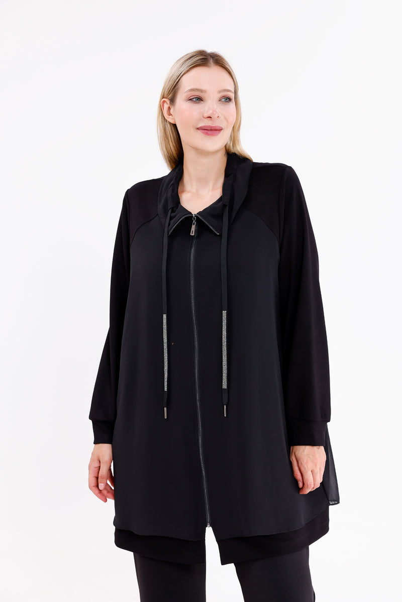 F&G Chiffon Dtld Cape Black