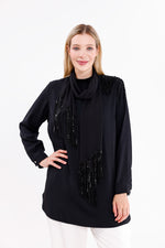 F&G Shawl Detailed Tunic Black