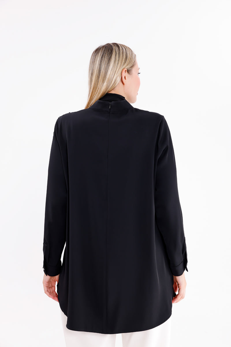 F&G Shawl Detailed Tunic Black