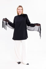 F&G Shawl Detailed Tunic Black