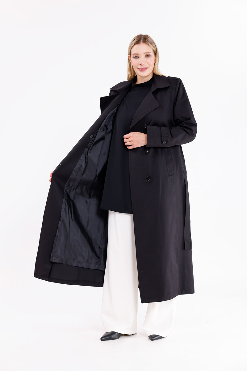 GLX Plus Size Trenchcoat Black
