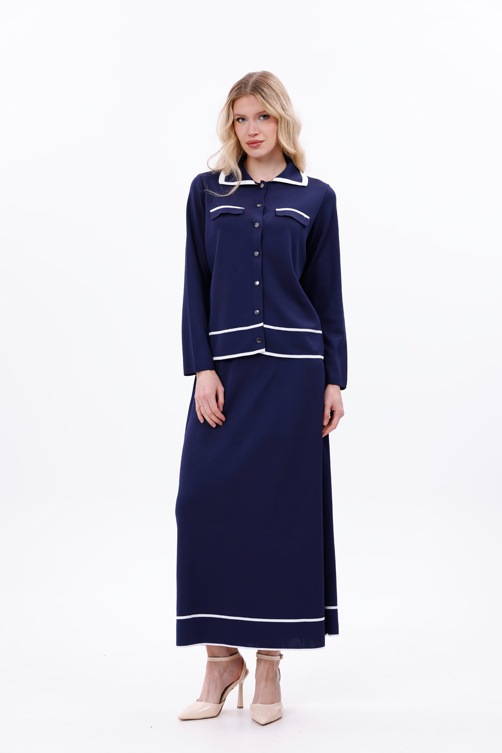 ZZ Ipar Knitted Skirt Set Navy Blue