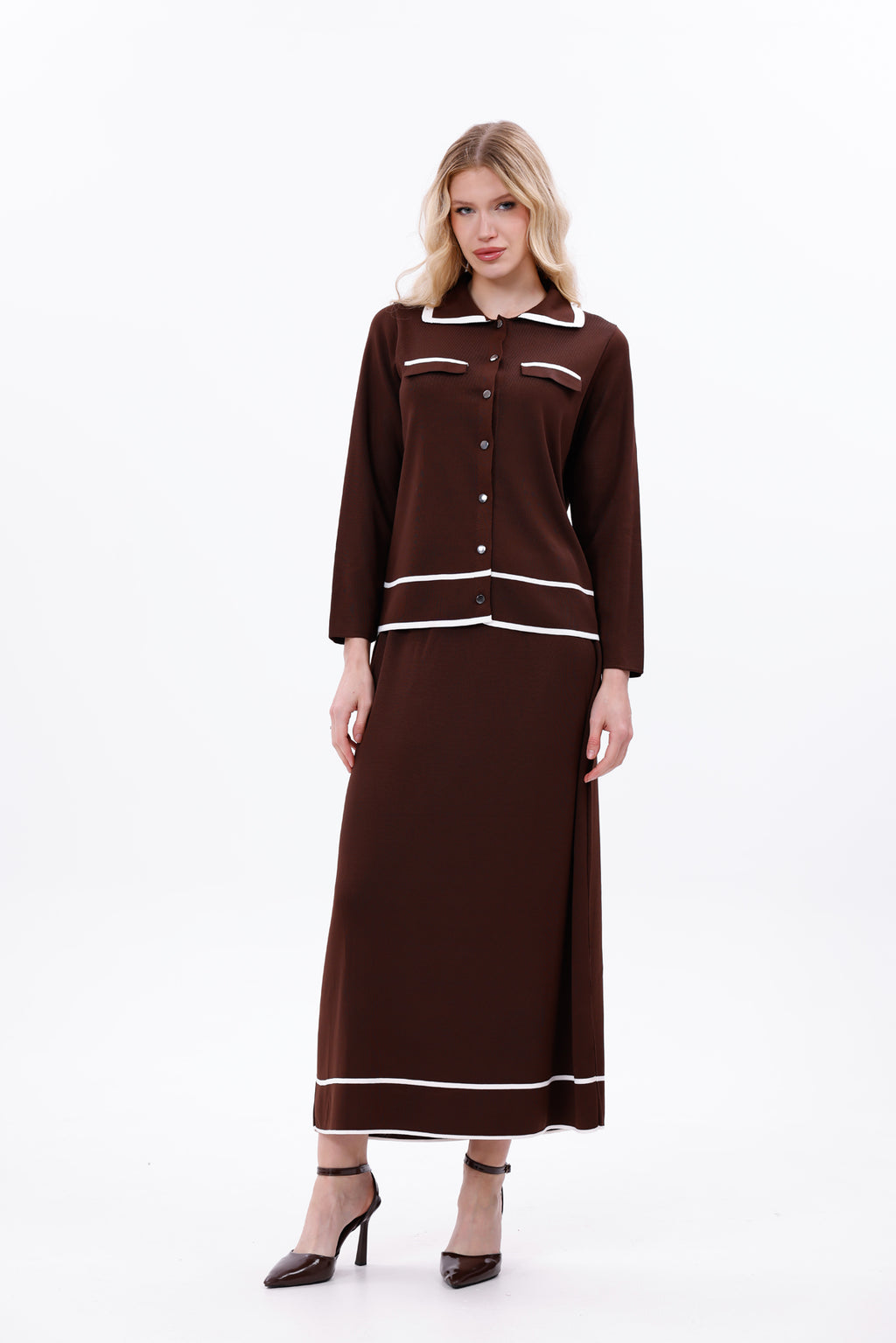 ZZ Ipar Knitted Skirt Set Brown