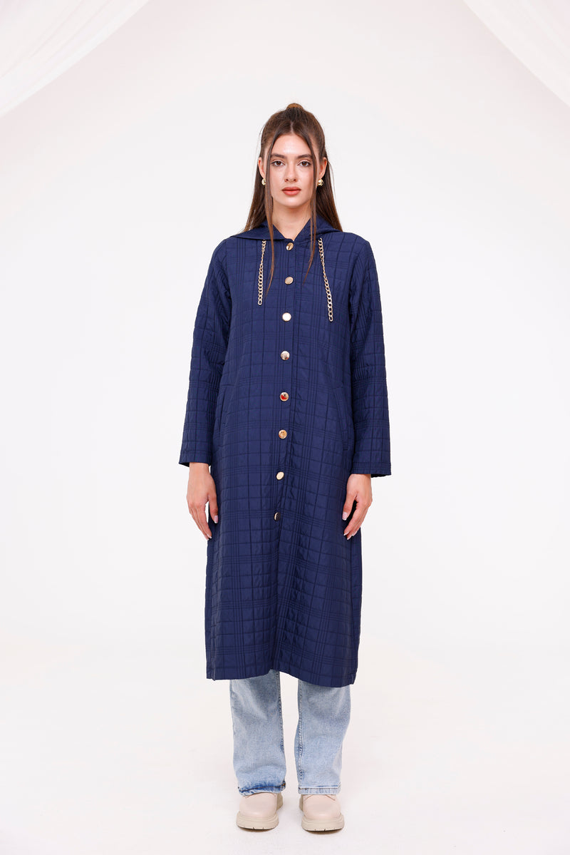 Bwst Quilted Hooded Cape Navy Blue