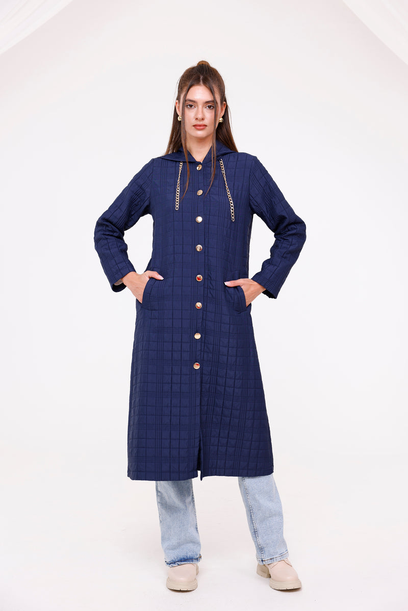 Bwst Quilted Hooded Cape Navy Blue