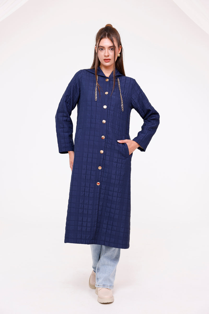 Bwst Quilted Hooded Cape Navy Blue