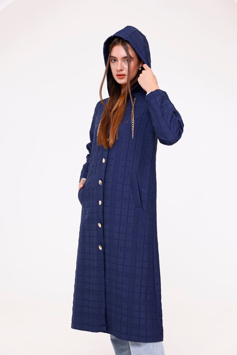 Bwst Quilted Hooded Cape Navy Blue