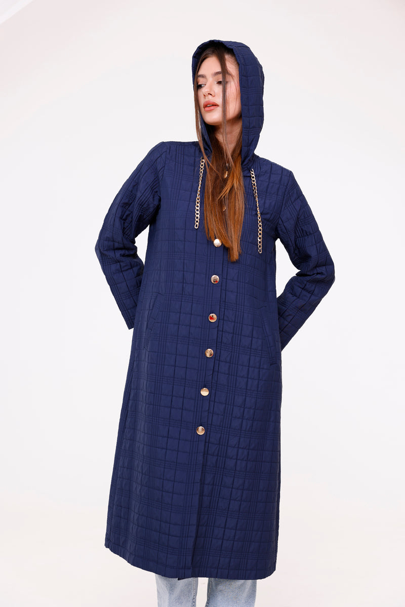 Bwst Quilted Hooded Cape Navy Blue