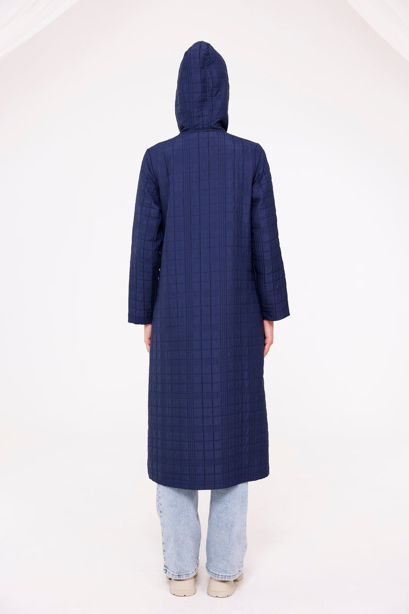 Bwst Quilted Hooded Cape Navy Blue