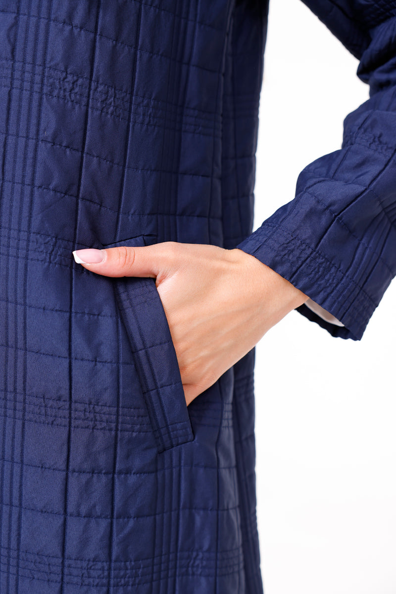 Bwst Quilted Hooded Cape Navy Blue