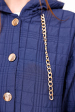 Bwst Quilted Hooded Cape Navy Blue