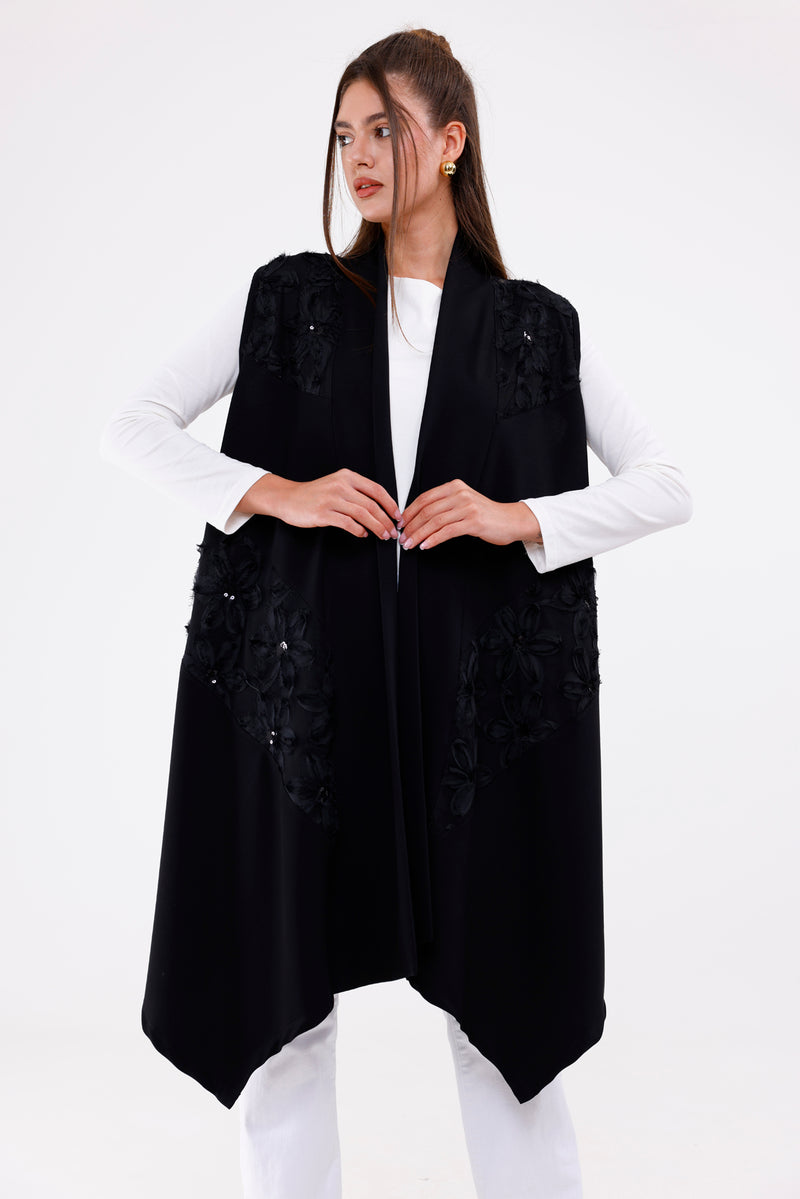 WRN Flower Dtld Vest Black