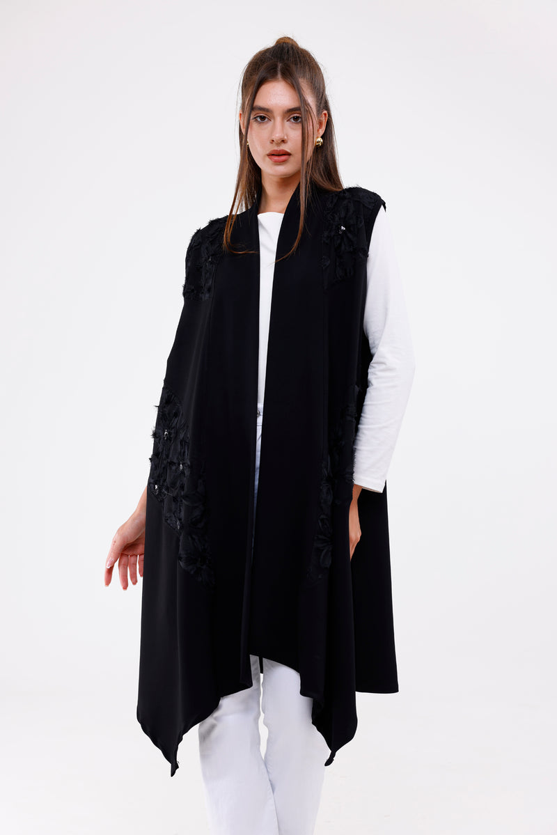 WRN Flower Dtld Vest Black