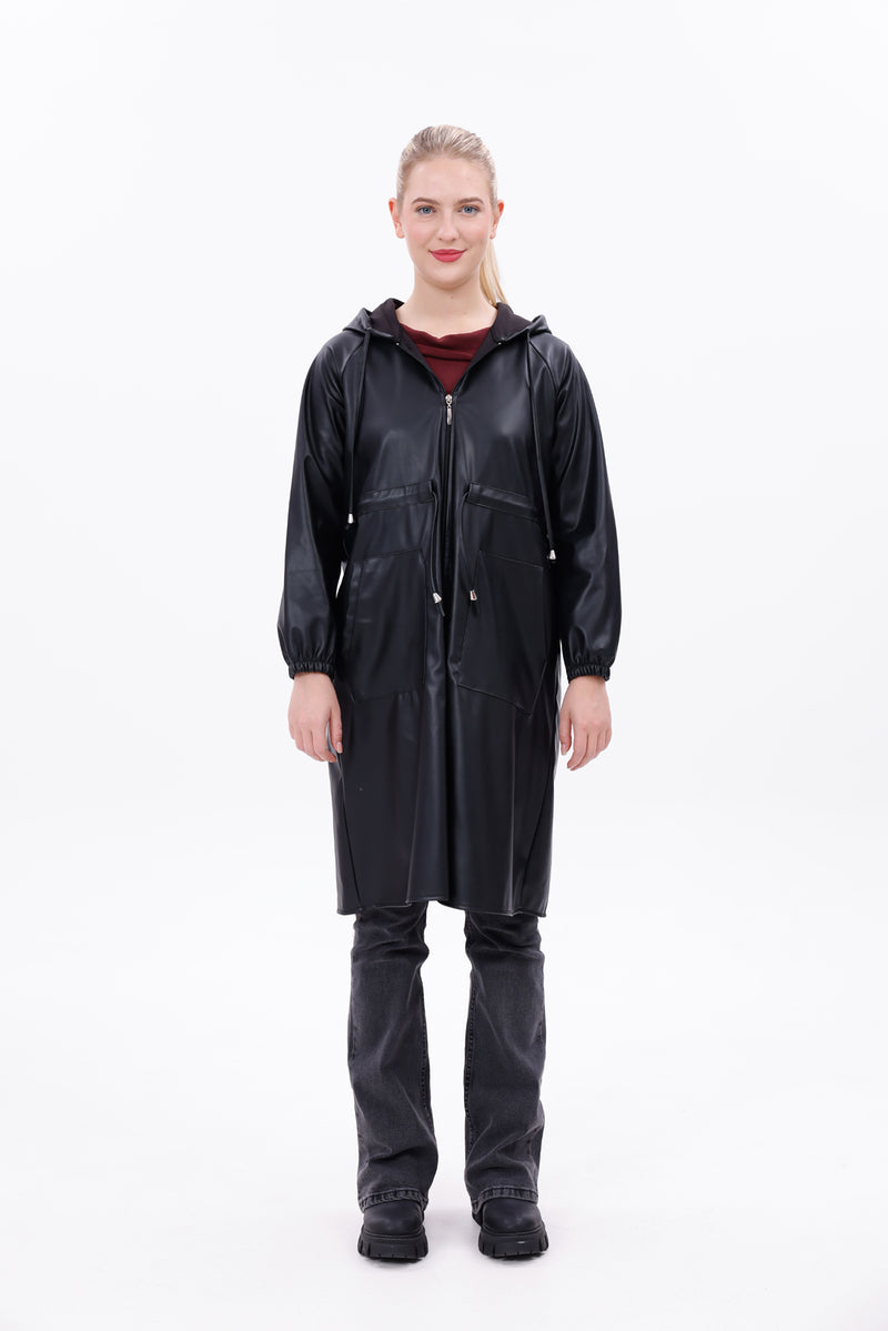 ZRN Leather Hoodie Cape Black