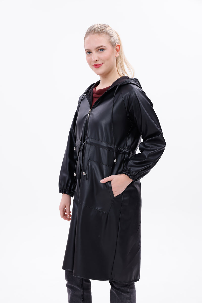 ZRN Leather Hoodie Cape Black