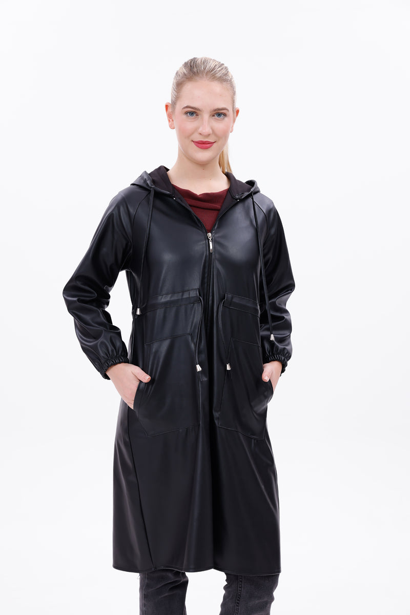 ZRN Leather Hoodie Cape Black