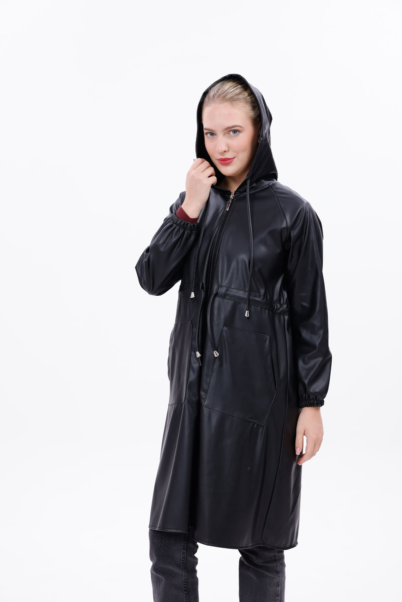 ZRN Leather Hoodie Cape Black