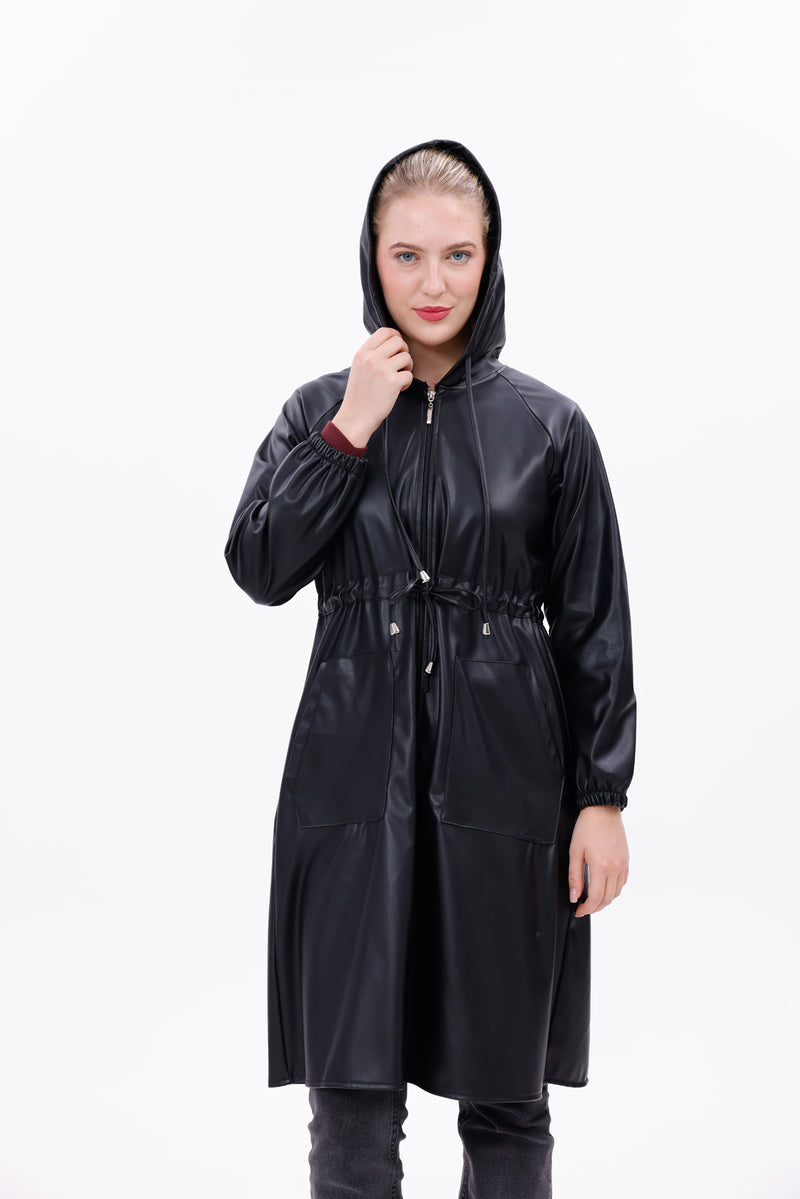 ZRN Leather Hoodie Cape Black