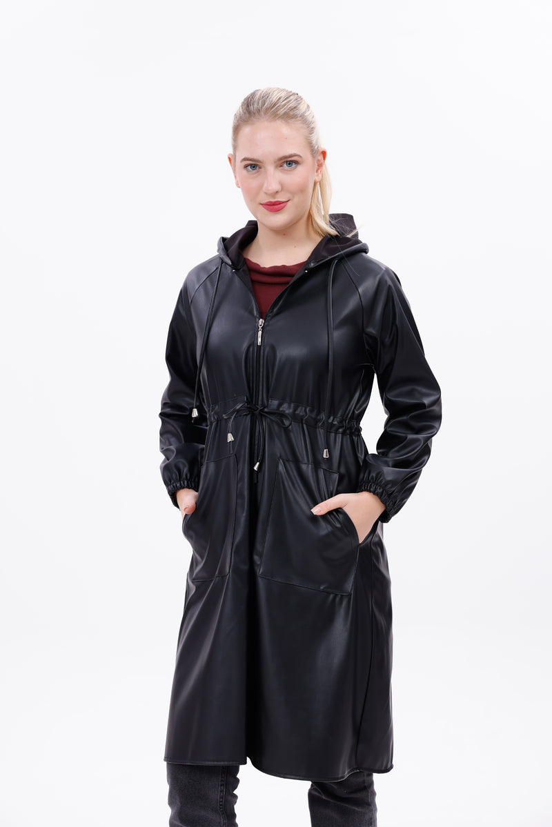 ZRN Leather Hoodie Cape Black